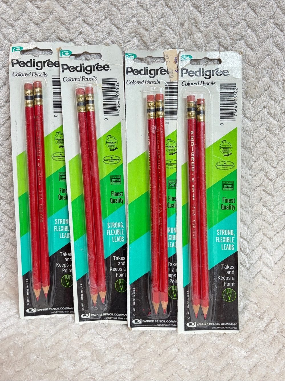 Vtg 1977 Pedigree Red Colored Pencils Lot 4 Packs Empire Pencil Co NOS Sealed